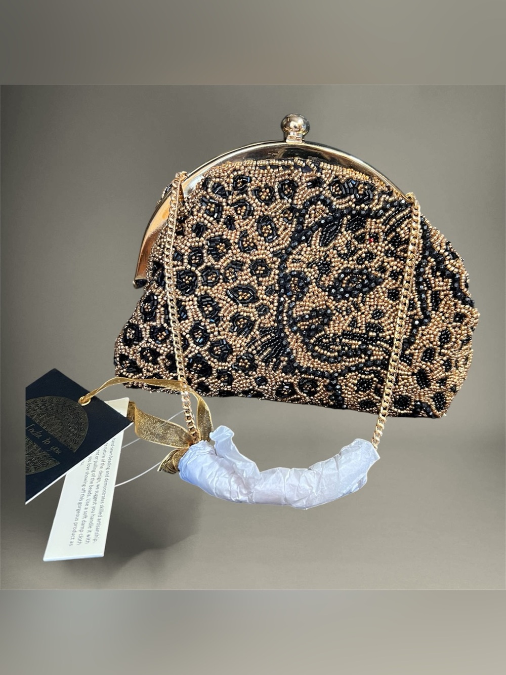 🐆MADE IN INDIA, STUNNING beaded cheetah print evening bag/Clutch🐆NWT